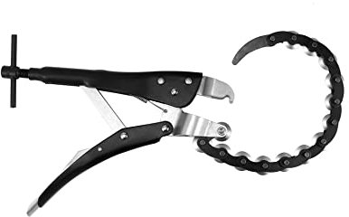QWORK Taglierina per tubo di scarico, taglia catena per tubi di scarico, in acciaio al carbonio nero, con catena e ruote da taglio