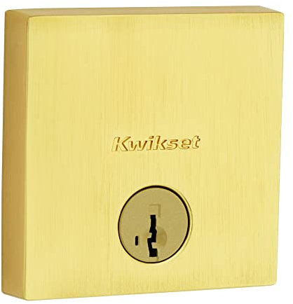 Kwikset Downtown, Deadbolt Door Lock, Single Cylinder, Square Low Profile with SmartKey Re-Key Security, Satin Brass