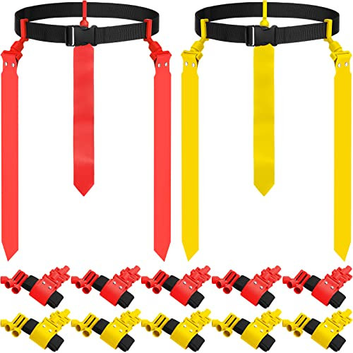 Fußballgürtel und Flaggen-Set für 12 Spieler, verstellbarer Fußballgürtel mit Flaggen für Kinder, Teenager, Erwachsene, Indoor-Outdoor-Training, Rot, gelb, Einheitsgröße