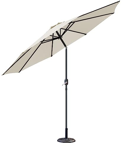 Green Bay 2.7M Cream Garden Parasol Sun Shade Umbrella with Hand Crank & Parasol Base for Outdoor, Garden and Patio