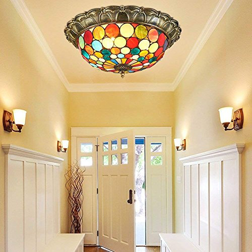 Vintage Tiffany Deckenleuchte Schöne Deckenleuchte Im Tiffany Stil Deckenlampe Jugendstil Tiffany-Lampen Gang Beleuchtet Porch Light Corridor Leuchten Badezimmer Balkon Farbe Glas Lampenschirm Ø50cm