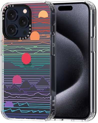 MOSNOVO Case for iPhone 15 Pro, [Buffertech 6.6ft Military-Grade Drop Protection] [Anti Peel Off Tech] Clear TPU Bumper Phone Case Cover Design - Sunrise and Sunset