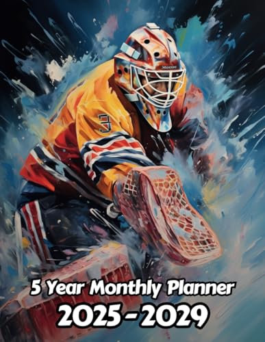 Oil Painted Ice Hockey 5 Year Monthly Planner 2024-2028: Large 60 Month Calendar | Gift For People Who Love Goaltenders, Winter Sport Lovers | For ... Work | 8.5 x 11 Inches | 121 Pages | v2