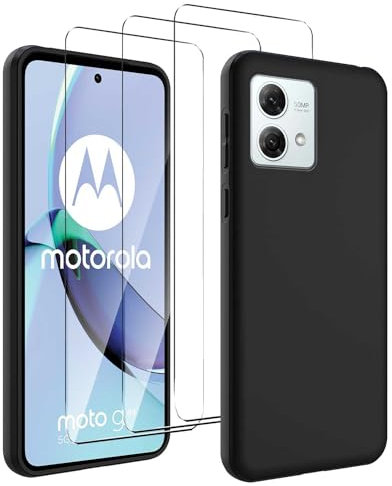 JDXHFF Funda Compatible con Motorola Moto G84 5G (6.5) Negro con 3 Piezas Vidrio Templado Película Protectora - Carcasa Silicona TPU Suave Caso Case Black