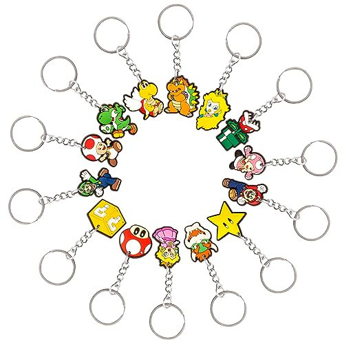 Chukua 14Pcs Ma-rio Schlüsselanhänger Kinder Bros Figuren Schlüsselringe Niedlich Silikon Anime Schlüsselbund Anhänger für Super Geburtstag Party Mitgebsel Kindergeburtstag Dekoration Fans Spielzeug