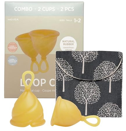 Hevea Loop Menstrual Cup Combo-Pack Size 1&2 (Natural), Made from 100% Natural Rubber - Softest Period Cup - Wear for up to 12 Hours