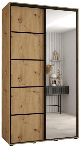 MEBLE KRYSPOL Davos 5 130 Schrank mit Zwei Schiebetüren für Schlafzimmer - Moderner Schrank mit Spiegel, Kleiderstange und Regalen - 235,2x130x60 cm - Artisan Artisan Schwarz