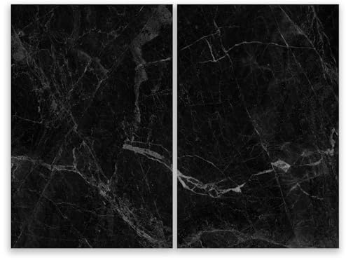 SMTDeco Herdabdeckplatte 2×35×52 cm – Mehr Arbeitsfläche, Spritzschutz & Schneidebrett – ESG Glas, kratzfest – für Induktion/Ceranfeld – 2-teilig, Motiv Marmor Stein Schwarz