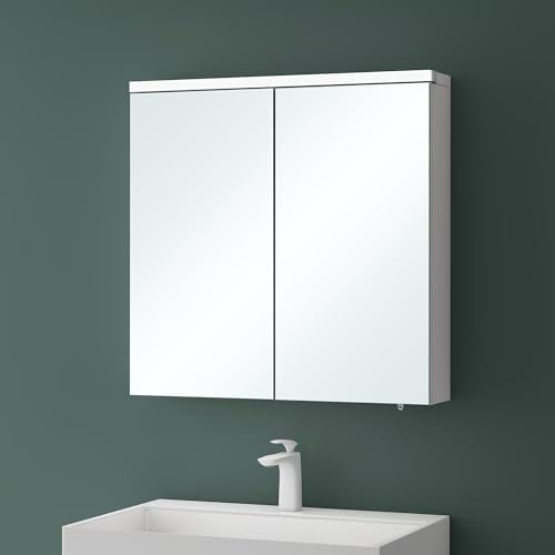 Mai & Mai Armoire Suspendue de Salle de Bain avec Miroir et Éclairage LED - Meuble de Toilette Mural 70x15x70 cm Blanc Mat SpiegelSR-03