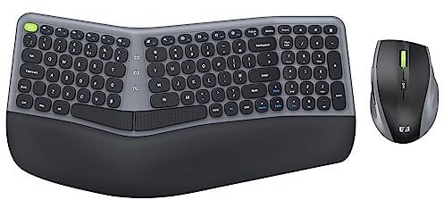 Ergonomic Wireless Keyboard and Mouse Set, Seenda Ergo USB Keyboard Mouse, Split UK Layout, Cushioned Palm Wrist Rest, Compatible with Windows Laptop PC Computer Desktop, Black