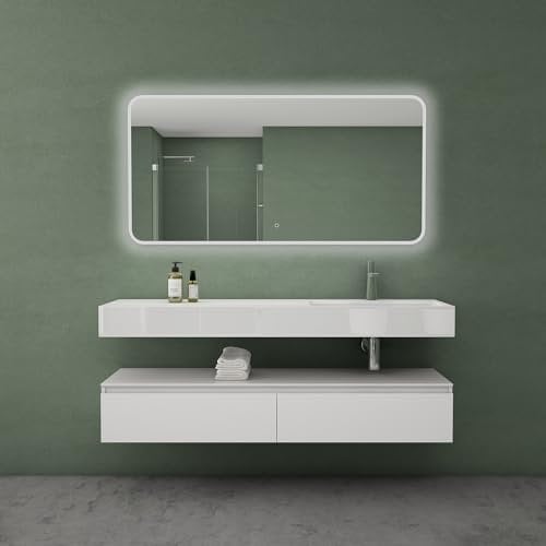 Mai & Mai Badmöbelset Waschtisch mit Unterschrank Weiß matt 150x48x25cm mit Soft-Close Schubladen inkl. Mineralguss-Waschbecken und LED-Badspiegel UP