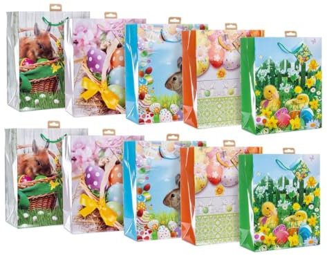 Laro Premium-Line Ostern Große Geschenktaschen Geschenktüten 10-100 Stk Large Ostern Eier, Anzahl:10, Muster Tüten:Large Ostern Eier