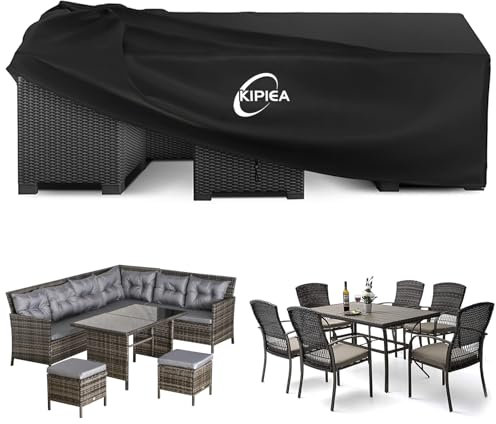 Kipiea Housses Salon de Jardin Exterieur Imperméable, Carré Housses Table de Jardin Coupe-Vent, 420D Tissu Oxford Bache De Protection Salon de Patio Exterieur, Anti-UV- 200x200x90cm