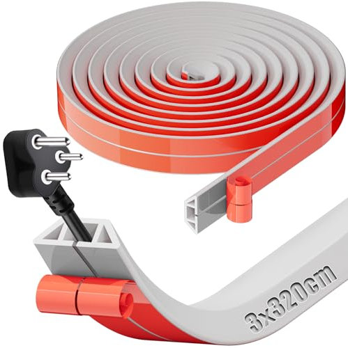 SWTYExt Pasacables Suelo 3,2mx3cm Canaleta Cables Suelo Blanco Canaletas para Cables Cubre Cables Suelo Canaleta Pasacables para Suelo Canaleta Cables para Hogar Oficina Almacén