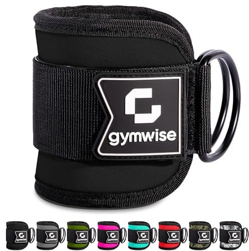 Gymwise Ankle Straps for Cable Machines - Perfect for Kickbacks, Glute & Lower Body Workouts - Adjustable Neoprene Padded Gym Cuffs (Black - Single)