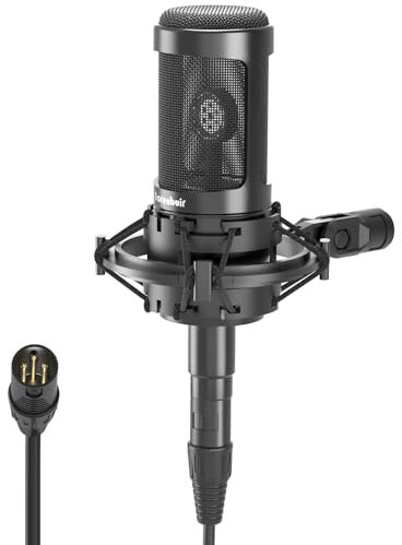 Borenbuir Mic for Asmr, Cardioid Condenser Microphone XLR, Studio Recording microfono condensador with Shock mounts and Microphone Cable for Podcasting Music Voice-Over