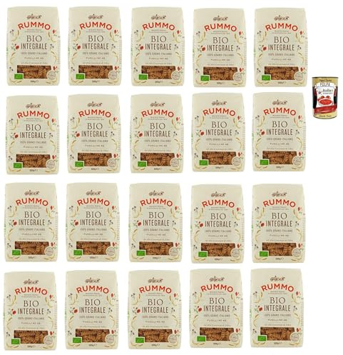 Italian Gourmet Pasta Integrale Fusilli N°48 Vollkornnudeln 20 x 500g fein | Con grano duro macinato; raue Oberfläche, hält Saucen gut, kurze Spiralen, Gesamtnettogewicht 10 kg + Kostenlos Polpa 400g