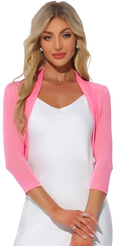 Allegra K Women's Semi Sheer Mesh Cardigan Elegant 3/4 Sleeves Stretchy Bolero Shrug Pinks M