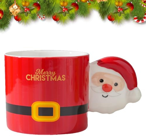 Weihnachts-Kaffeebecher 330ml Weihnachts-Keramik-Becher Xmas Becher Lovely Keramik-Tee-Tassen mit Griff für Kaffee Milch Tee Saft Büro Frauen Männer Kinder (Weihnachtsmann)