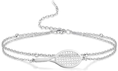 Tennisschläger-Armband für Frauen und Männer, zart und verstellbar, mit Tennisschläger-Anhänger, für Schmuckliebhaber, Geschenk für Teenager, Mädchen, Jungen, (Silberbeschichtetes Armband)