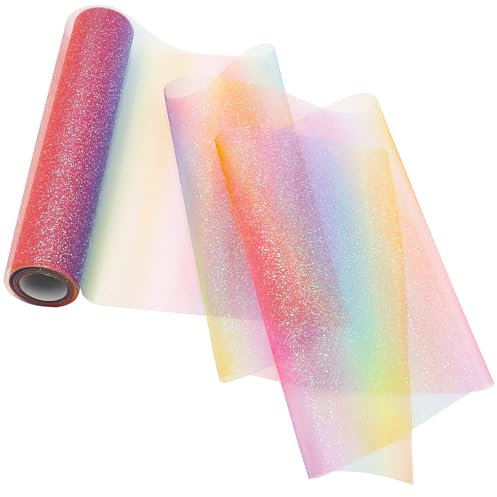 WANYIG Tischläufer Tischdeko Regenbogen Tüll Glitzer Tüllstoff Dekostoff Tischband Tüllnetz Tüllband Party Deko für Geburtstag Hochzeit Einschulung Taufe DIY Handwerk Weihnachten (E#, 30CM*9M)