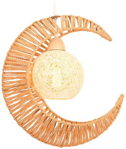 TOKTOP Suspension Luminaire en Rotin Lune, Vintage Suspendues Lampe de Plafond, E27 Décoratives Lustre, Plafonnier pour Salon Chambre D'enfant Salle À Manger