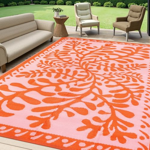 Anidaroel Outdoor-Teppich für Terrassen, wasserdicht, Camping-Teppich für den Außenbereich, Wohnwagen, wendbarer Kunststoff-Strohhalm, großer Outdoor-Teppich für Garten, Wohnmobil, Pool-Deck, Orange