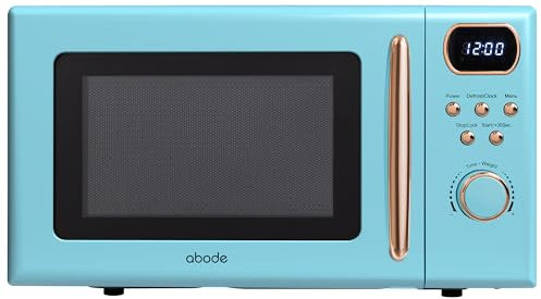 Abode Retro Microwave 20 Litre Blue with Rose Gold Accent Digital 700W, Mirror Finish, 8 Auto Cook Settings & Defrost, 5 Power Levels AMD2004GRG