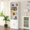 oneinmil Bücherregal, Bücherschrank mit 2 Türen, Bücherregal Weiß aus Holz, Bücherregal Hoch mit 6 Ebenen, Küchenschrank, Standregal, für Wohnzimmer, Schlafzimmer, Büro, Arbeitszimmer