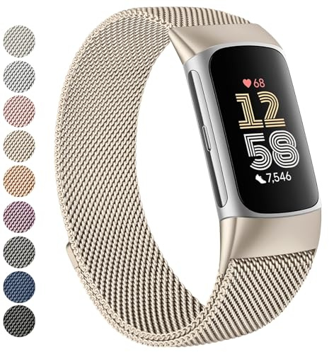 Vanjua Armband für Fitbit Charge 6/Charge 5, für Damen und Herren, Edelstahl, Metallnetzschlaufe, verstellbar, magnetisch, Ersatzarmband, kompatibel mit Fitbit Charge 6/Charge 5 Fitness-Tracker