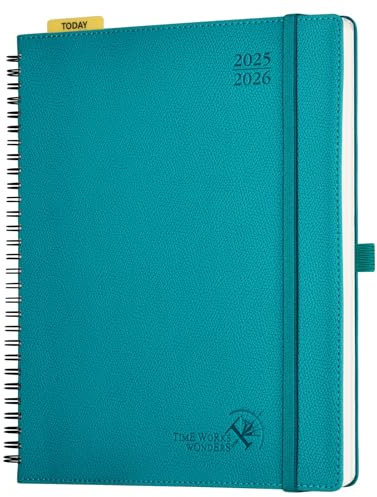 POPRUN Kalender 2025 2026 Horizontale Wochenplaner (Aug.2025-Dez.2026) – Ringbuch mit Softcover, ca. A4 (21.8x26,4 cm),17-Monate-Terminplaner 1 Woche 2 Seite, Pazifikgrün