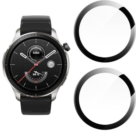 TECHO Screen Protector Compatible with Amazfit GTR 4 Protective Film [Anti-Fingerprint] [Full Coverage] [Anti-Scratch] [Ultra Shatterproof] [Bubble Free] [Crystal Clear] 3 Pack