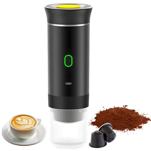 Spalivivre Cafetera portátil 3 en 1, Cafetera Espresso Compatible con Cápsulas Grandes y Pequeñas, Café Molido, Inalámbrica y Con Calentamiento Automático, Para Viajes, Coche, Oficina (Negro)