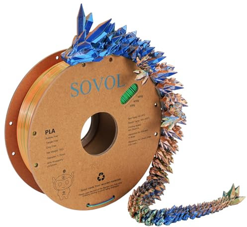 Sovol Silk PLA Filament Seiden Tri-Color Co-Extrusion 1.75mm - 1kg (2.2lbs) - Dreifarbig Blau, Grün & Orange - 3D-Drucker Filament +/-0.03mm