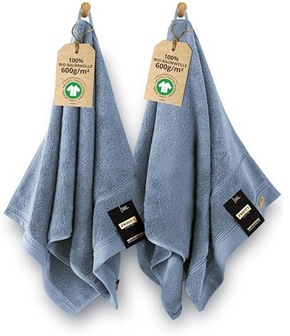 ZWOLTEX - Premium Handtücher 50x100 2er Set Blau [650 g/m²], 100% Bio Baumwolle GOTS Zertifizert, ÖKO-TEX, Ultra Weich & Saugfähig - Queen Collection