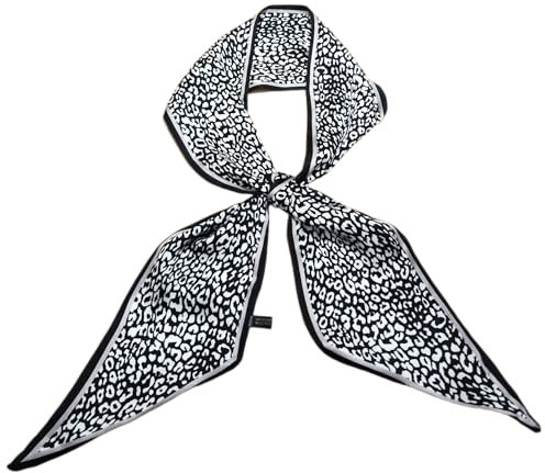 GIMIRO Satin Seidenschal 148 x 13,5 cm Leoparden-Muster, Schwarz-Weiß, Eleganter Halstuch für Damen (Black - White Small Leopard)