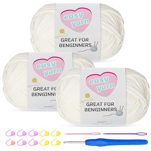 Nissary Wolle zum Häkeln 3x100g,Dicke Baumwolle Häkelgarn mit 4mm Haken,Schlauchgarn Häkelwolle Starter-Set für Anfänger, Amigurumi-Projekte