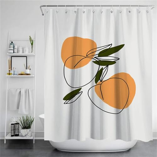 Duschvorhang W100cm x L200cm Orange Duschrollo Anti-Schimmel Wasserdicht Duschvorhänge 3D Outdoor Vorhang Waschbar,Schnell Trocknend Textil Polyester,Extra Lange Badezimmer Gardinen mit 12 Haken M-192