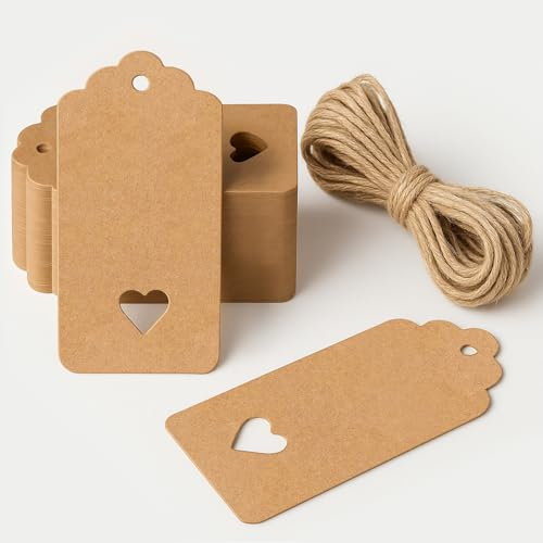 Lot de 50 étiquettes cadeaux vierges en papier marron avec ficelle 6 x 5 cm pour cadeaux de mariage, anniversaire, Noël [arbre de Noël]