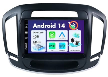 SXAUTO Android 14 Autoradio für Buick Regal/Opel Insignia (2014-2017) GPS Navi Radio - Wireless CarPlay Android Auto - 4G+64G - Kamera + MIC - DAB Lenkradsteuerung 360-Cam - 2 Din 9 Zoll Octa-Core