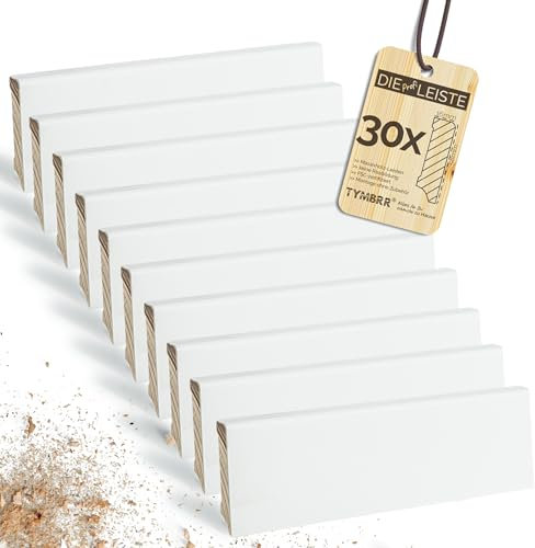 TYMBRR 30er-Set Sockelleisten 2400x58x16 mm, Weiß RAL 9016, Kiefer massiv, Weimarer Profil, 360° lackiert, stoßfest, feuchtebeständig, passend zu modernen Innenräumen und Türen