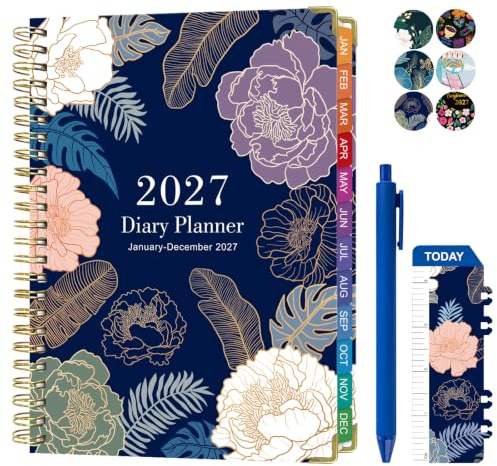 Kalender 2026, Terminplaner 2026, A5, Wochenansicht, Wochenplaner, Monatsplaner, Agenda, 15,5 x 21,6 cm, Hardcover mit Registerkarten, Tagebücher, Seite pro Tag, Notizbuch für Arbeit, Schule