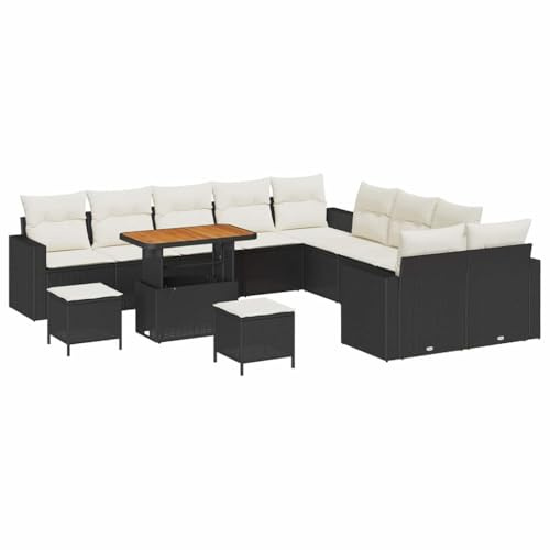 vidaXL 13-teiliges Garten-Sofa-Set mit Kissen in Schwarz und Creme aus Poly-Rattan und Akazie. Wetterfest, langlebig und perfekt für Deine Terrasse. Stylisch und modern – ideal zum Entspannen!