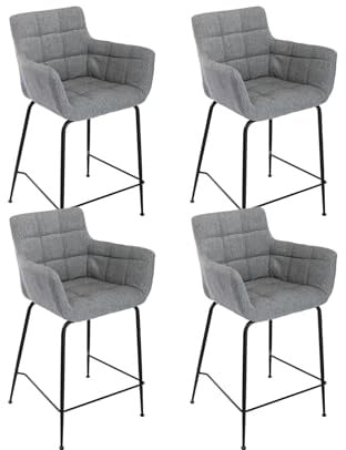 DAYALANE Barhocker 4er Set, Bistrohocker mit Lehne & Metallbeinen, Grau | Barstuhl aus Frottee, Bar Stool Polsterhocker Tresenhocker für Küche & Bistro