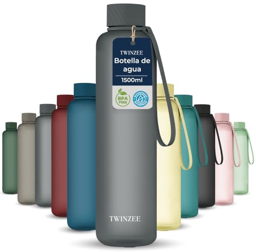 Twinzee Borraccia Tritan 1,5 L Senza BPA Antigoccia Nero Intenso | Ideale per sport, scuola e ufficio · Riutilizzabile · Resistente · Facile da pulire · Perfetta ogni giorno
