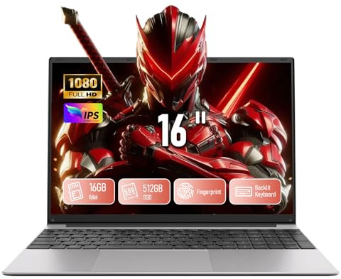 LPNAWZ Ordinateur Portable 16'', 16Go RAM 512Go SSD Grande Battrie Écran 180° Flip, PC Portable Processeur N95, Laptop Touch ID Clavier numérique USB3.0 HDMI Type C Étudiant Travail