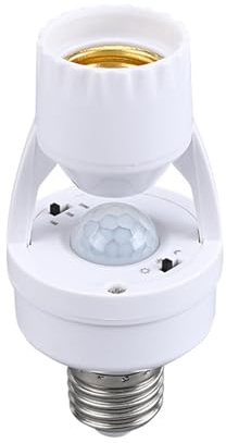 E27 PIR Motion Sensor Lamp Holder LED Light Bulb Socket Adapter with Control Adjustable Delay Easy Wire-Free Installation for Stair Garage Hallway Balcony
