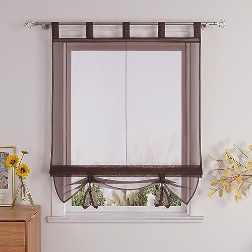 Thinkbay Raffrollo Schlaufen Gardinen Vorhänge 1er-Pack Vorhang H*B 155 * 140cm Braun