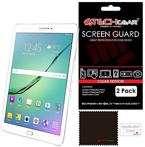 TECHGEAR [Pack of 2] Screen Protectors for Samsung Galaxy Tab S2 9.7 Inch (SM-T810 / SM-T815) - Ultra Clear Lcd Screen Protector Guard Covers With Screen Cleaning Cloth & Application Card