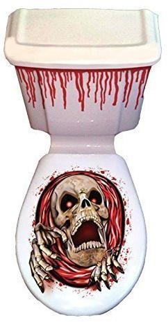 Halloween Skull Skeleton Toilet Grabber Seat Cover & Cistern Scary Scene Setter Decorations